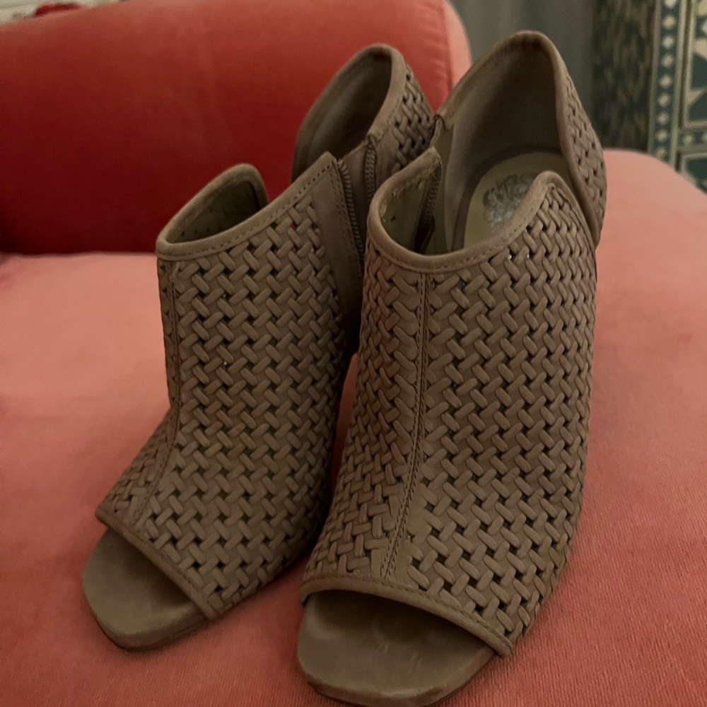 Tan Suede Booties With Open Toed - image 3